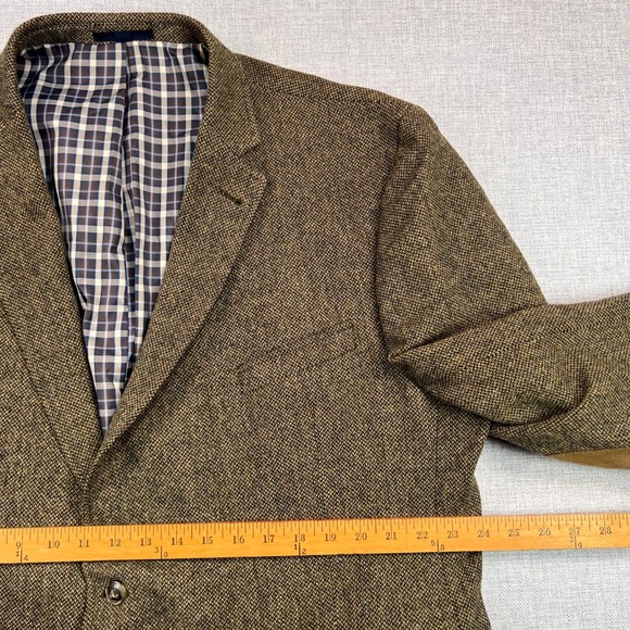 Jos A Bank 1905 Wool Tweed Sport Coat Blazer Men 48R Brown Elbow Patch Academia